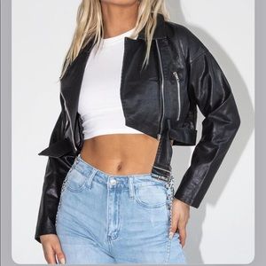 Corey Cropped PU Jacket Black